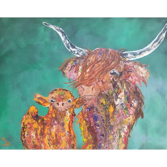 Art Print from my Original Work 11" x 14" "Highland Cow Pair" Acid Free - Picture 1 of 1
